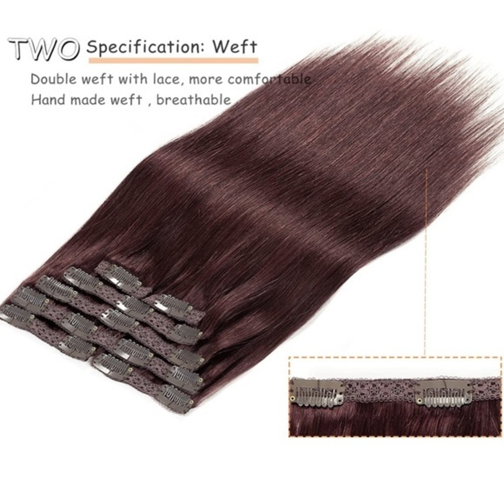 18” Burgundy #99J Lace Clip In 100% Human Hair Extensions Item#CA - Picture 17 of 17